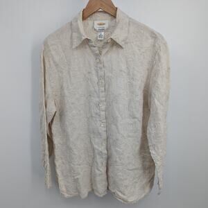 Talbots 100% Irish Linen Embroidered Button Shirt Cream Size 12 Cottagecore Top